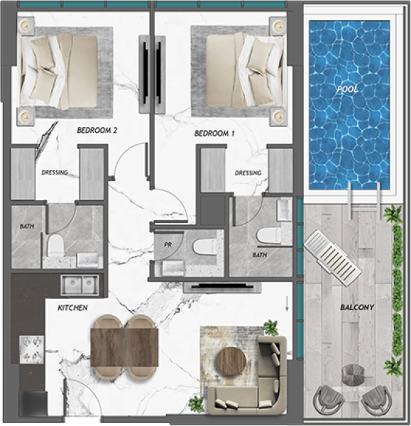 SAMANA Golf Views - 2 BEDROOM WITH POOL