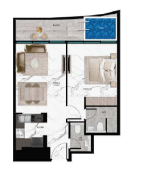 SAMANA Barari Twin Towers - 1 BEDROOM WITH POOL