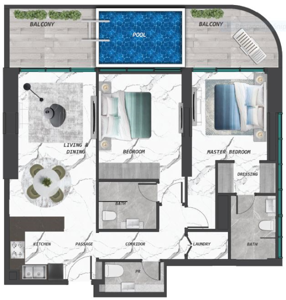 SAMANA Lake Views 2 - 2 BEDROOM WITH POOL