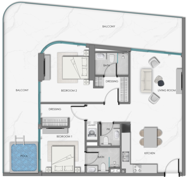 SAMANA Sky Views - 2BHK - Type 1