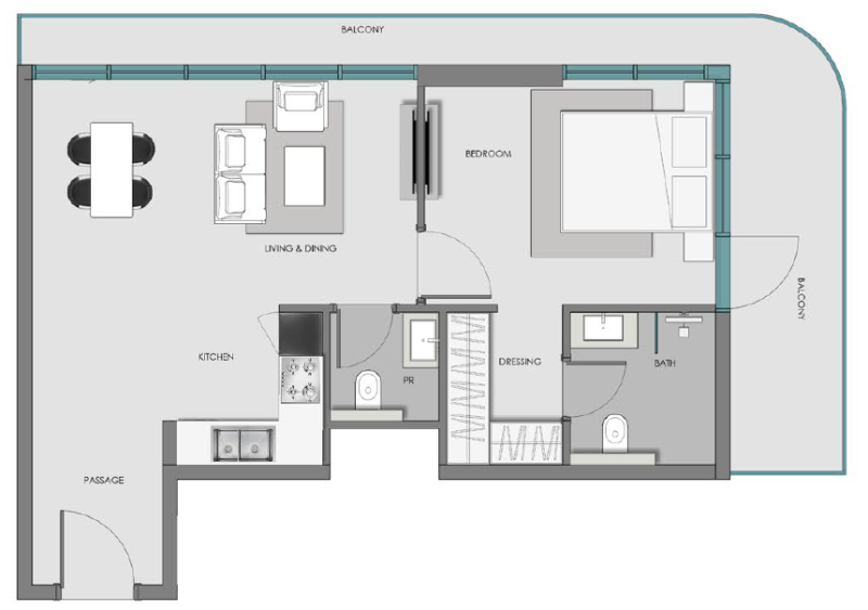 SAMANA Hills South 3 - 1BHK - Type 2