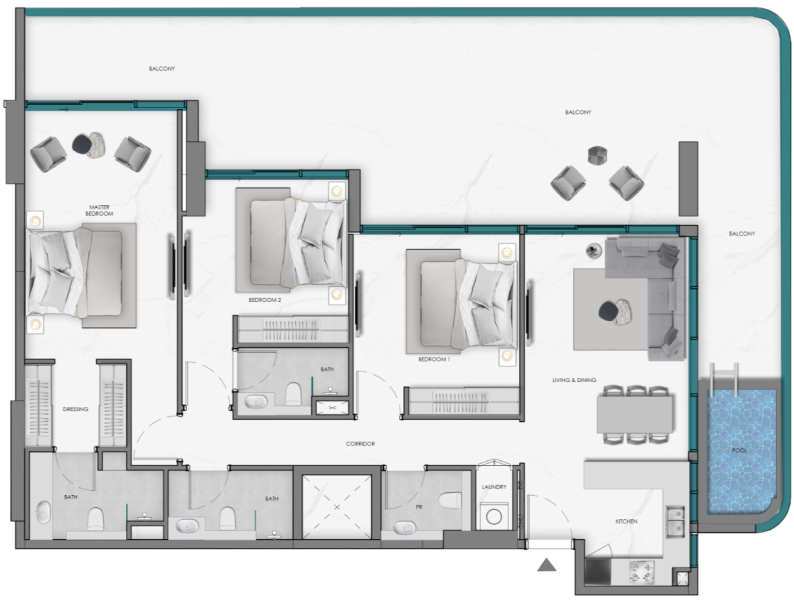 SAMANA Ocean Crest - 3 BHK