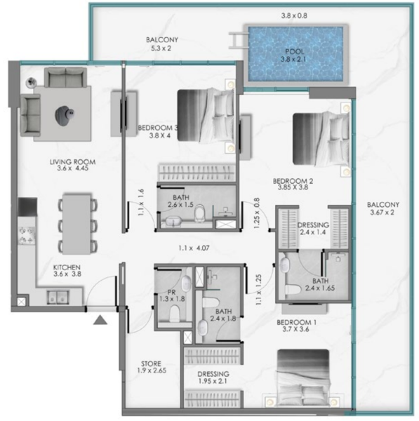 SAMANA Ocean Bay - 3 BHK