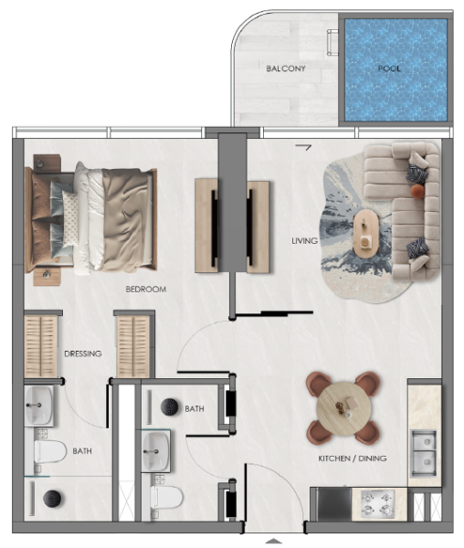 SAMANA Portside At Downtown Jebel Ali - 1BR - Type 1