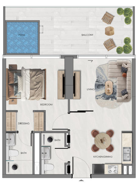 SAMANA Portside At Downtown Jebel Ali - 1BR - Type 2