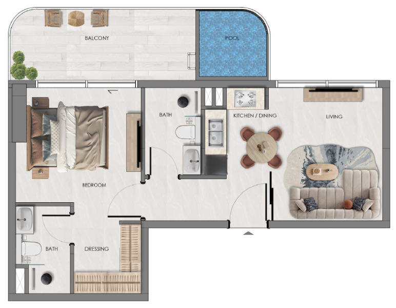 SAMANA Portside At Downtown Jebel Ali - 1BR - Type 3