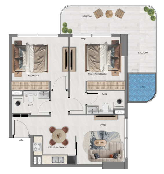 SAMANA Portside At Downtown Jebel Ali - 2BR - Type 1