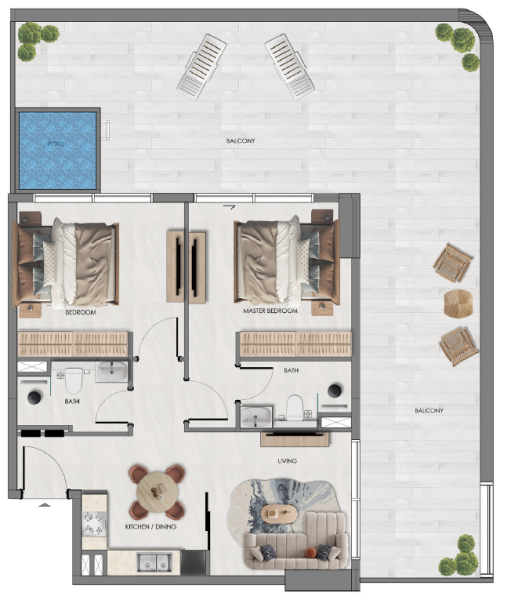 SAMANA Portside At Downtown Jebel Ali - 2BR - Type 2